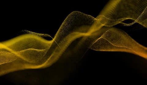 3D abstract digital technology yellow-orange particles network wave on blac.. Stock Illustration