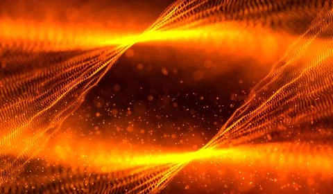 3D abstract digital technology yellow-orange particles network on red backg.. 스톡 일러스트