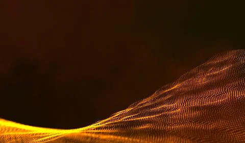 3D abstract digital technology yellow-orange particles network wave on red .. Stock Illustration
