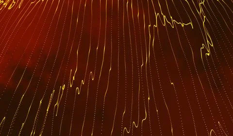 3D abstract digital technology yellow-orange particles network wave on red ba Stockillustratie