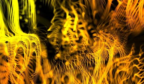3D abstract digital technology yellow-orange particles network wave on blac.. Stockillustratie