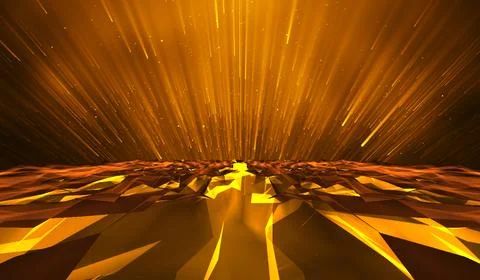 3D abstract digital technology yellow-orange particles network wave on yell.. Stock Illustration