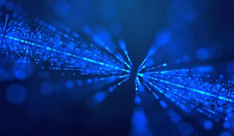 3D abstract DNA digital technology blue light particles on blue background. Stock Illustration