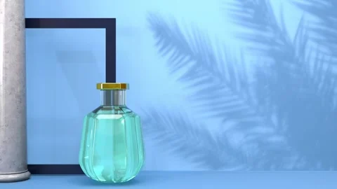 3d abstract elegant transparent clear glass perfume bottle mockup with golden Video stock 318610985
