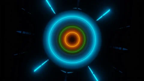 3d abstract fly through geometry tunnel with neon glow sci fi glow pattern Stock Footage 210851684