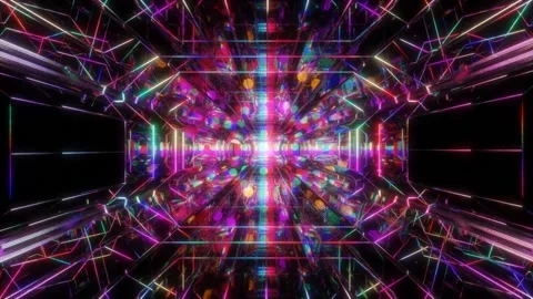 3d abstract fly through geometry tunnel with neon glow sci fi glow pattern Stock Footage 210851844