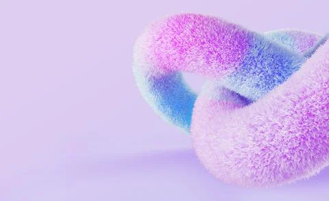 3d abstract fur fluffy thread twist in knot background. Pastel pink blue soft Illustrazione stock