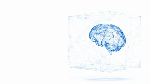 3D abstract future science animation of wireframe of brain in digital cube Stock Footage 129510560