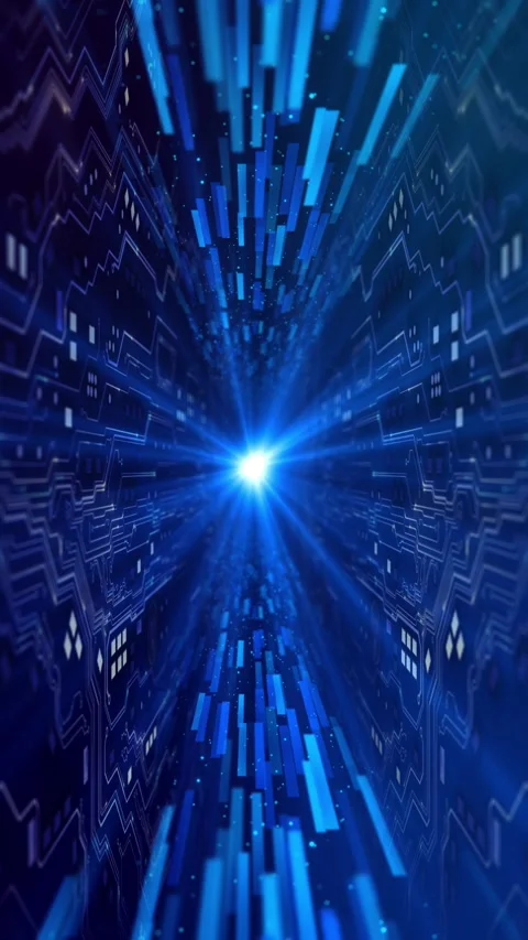3D Abstract futuristic cosmic intro. Motherboard scheme futuristic tunnel glowin Stock Footage 341895231