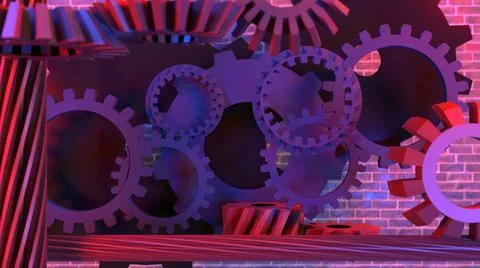 3d Abstract Gear, 3d render, 3d Illustration, brick wall background Stock Illustration