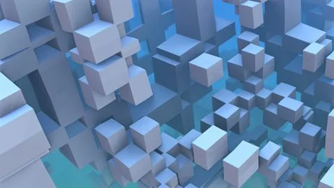 3D Abstract geometric blue cubes and rectangles, 3D illustration Stock Illustration