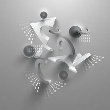 3D Abstract Geometric Elements On Glossy Grey Background. Illustrazione stock