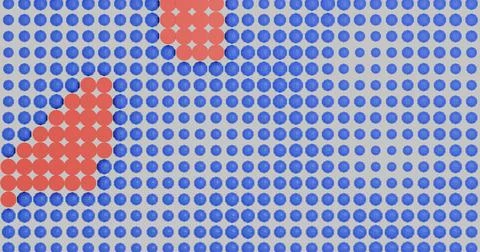 3D abstract geometric pattern with blue and red shapes on a gray background.. Stock Illustration