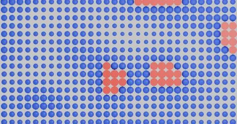 3D abstract geometric pattern with blue and red shapes on a gray background.. Stock Illustration