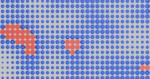 3D abstract geometric pattern with blue and red shapes on a gray background.. 스톡 일러스트