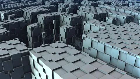 3D Abstract geometric shape from blue cubes, 3D illustration Stock Illustration