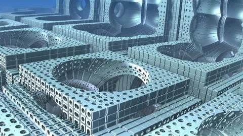 3D Abstract geometric shape from blue cubes, 3D illustration 스톡 일러스트