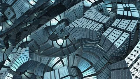 3D Abstract geometric shape from blue cubes, 3D illustration 스톡 일러스트