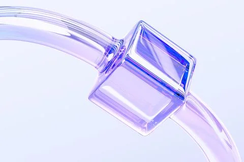 3d abstract glass lab technology background. Liquid transparent tube with square Illustrazione stock