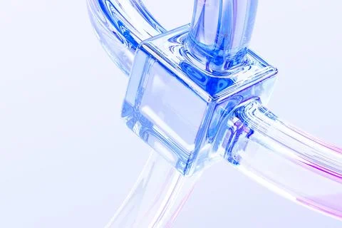 3d abstract glass tech background. Crystal transparent cube connected lines of Stock Illustration