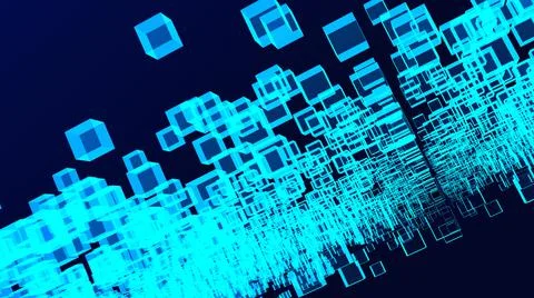 3D Abstract Glowing blue Cube particles, dark background Stock Illustration