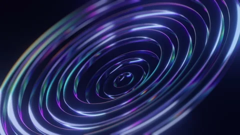 3D Abstract Glowing Metallic Concentric Rings Swirling Motion Background Video Video stock 346517774