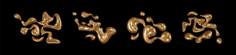 3d abstract gold liquid shape. Metal fluid object Illustrazione stock