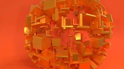 3D Abstract gold sphere Pattern Object, with orange bright background Stock Illustration