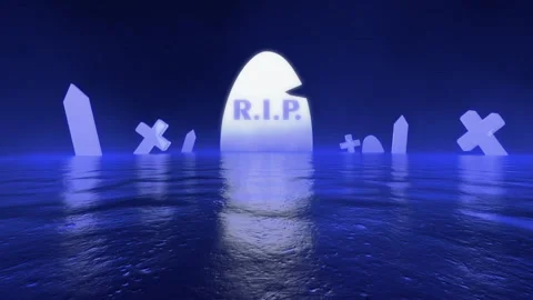 3d Abstract grave landscape with blue neon glowing crosses and grave monuments. Stock Footage 115123508