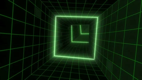 3d Abstract hyperloop neon grid square retro futuristic green cyberspace tunnel Stock Footage 221267618