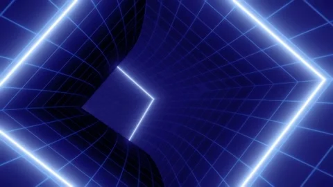 3d Abstract hyperloop neon grid square retro futuristic blue cyberspace tunnel 스톡 동영상 264535451