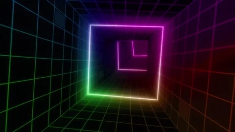 3d Abstract hyperloop neon grid square retro futuristic multicolored cyberspace Stock Footage 264535745