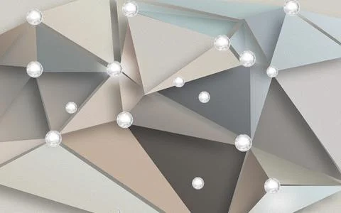 3d abstract illustration, triangles of different colors, bright white balls Illustrazione stock