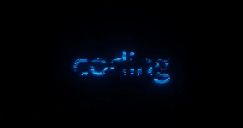 3D abstract illustration of word "coding" glowing in blue neon lights on black Stock Footage 255920680