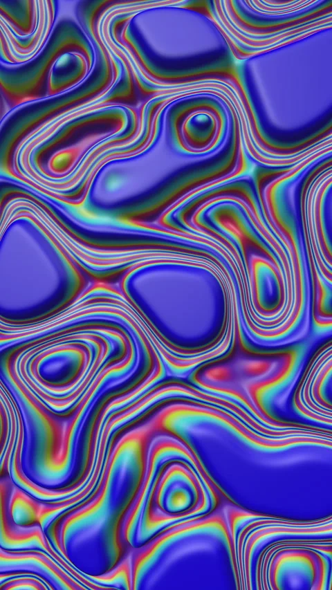 3D Abstract Iridescent Liquid Metal Flow With Psychedelic Organic Waves Stock Footage 341366700