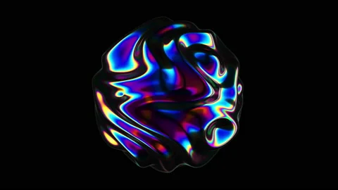 3D Abstract iridescent wavy sphere animation loop. Vibrant liquid reflection Stock Footage 141371998