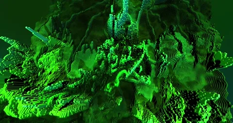 3D Abstract Landscape Animation. Textured Surface In The Form of Green Cubes. Video stock 196161151