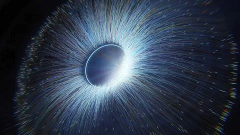 3D Abstract light streaks emanating from a bright circle Stock Photos
