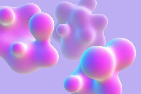 3D abstract liquid bubbles on purple background. 스톡 일러스트