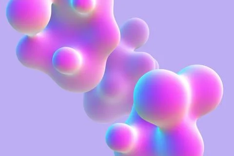 3D abstract liquid bubbles on purple background. Stock Illustration
