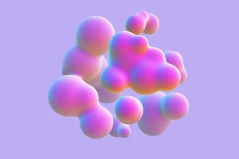 3D abstract liquid bubbles on purple background. Stock Illustration