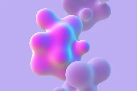 3D abstract liquid bubbles on purple background. Stock Illustration