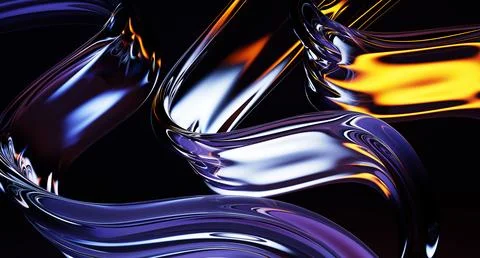 3d abstract liquid glass transparent wave streams on black background. Chromatic Stock Illustration