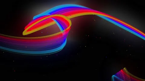 3d abstract looped 4k background with glow lines. Multi-colored neon lines fly Video stock 140119425