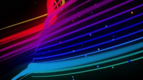 3d abstract looped 4k background with glow lines. Multi-colored neon lines fly Stock Footage 140123237