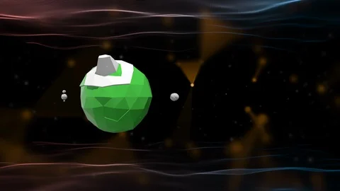 3d abstract low poly object inside a neon light ring over extraterrestrial Stock Footage 125651657