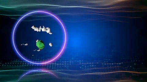 3d abstract low poly object inside a neon light ring over extraterrestrial Stock Footage 125652782