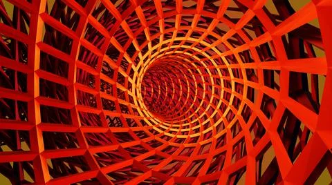 3D Abstract Metallic Red frame tunnel with dark orange background Stock Illustration