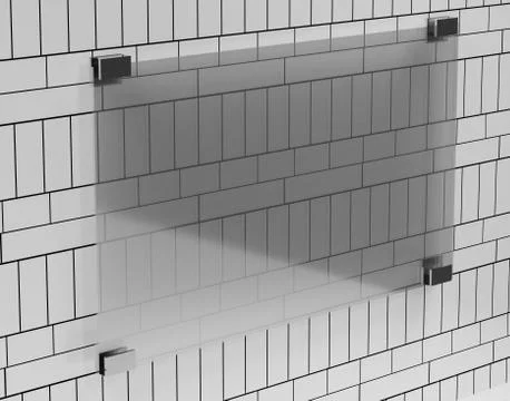 3d abstract minimal geometric forms. White brick wall with Glass. Stock Illustration
