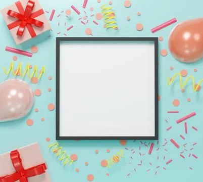 3d abstract minimal geometric forms. Blank frame for mock up. Happy Valentine Stock Illustration